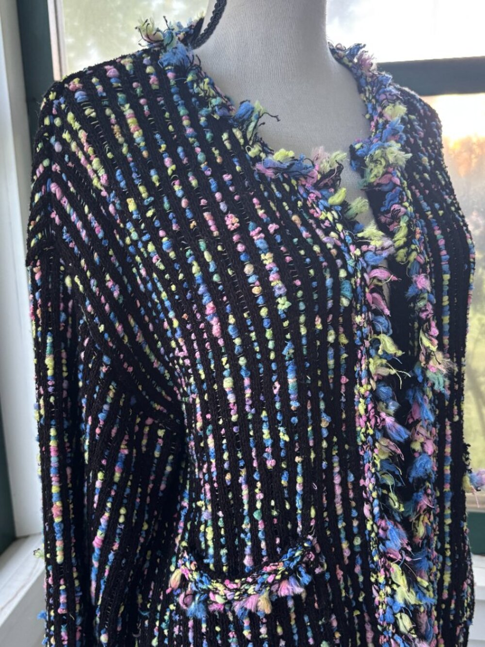 Zara Black Confetti Fringe Open Front Cardigan Large NWT - Picture 2 of 6